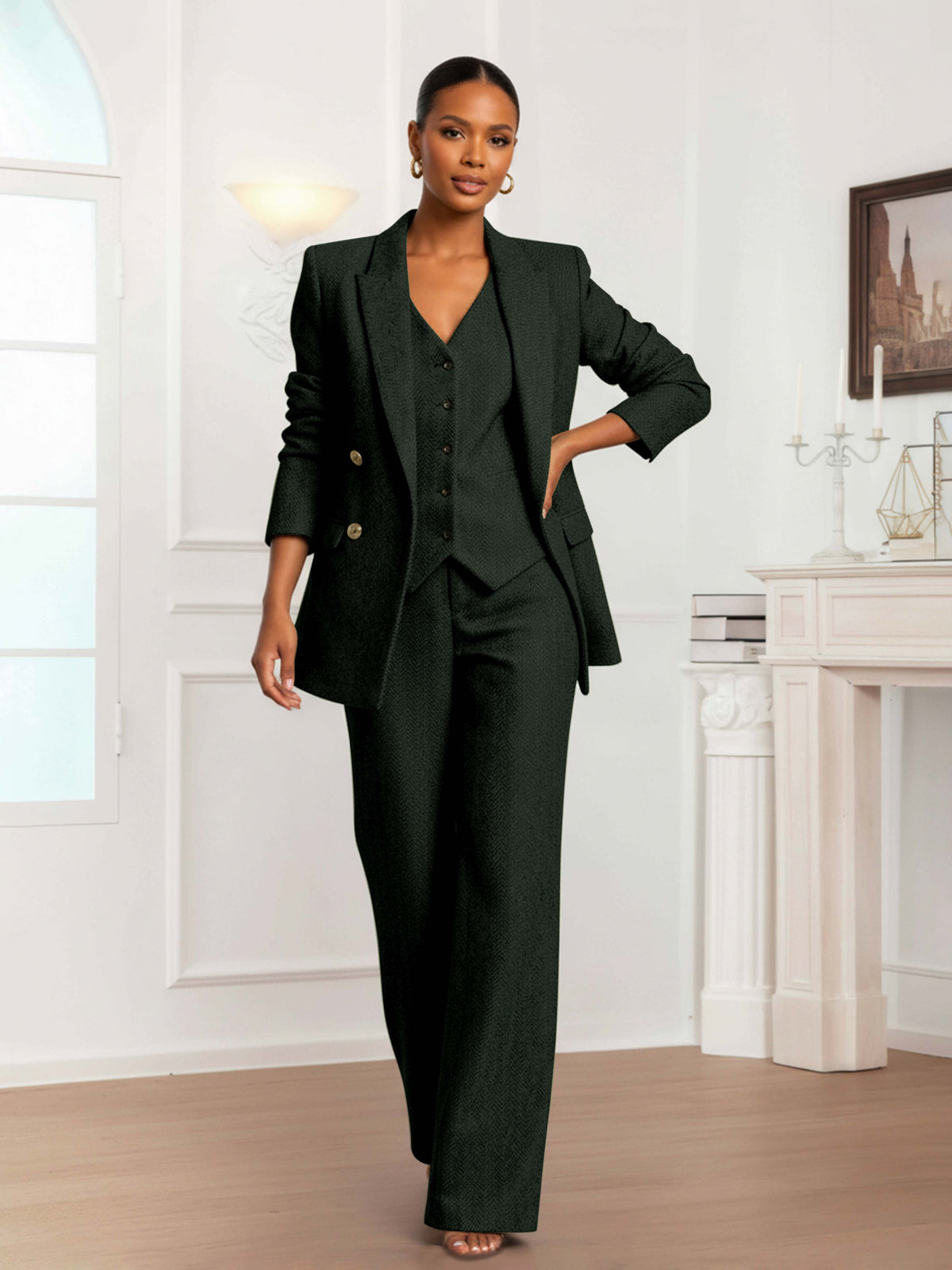 Modern Women's 3 Pieces Herringbone Semi Formal Suit