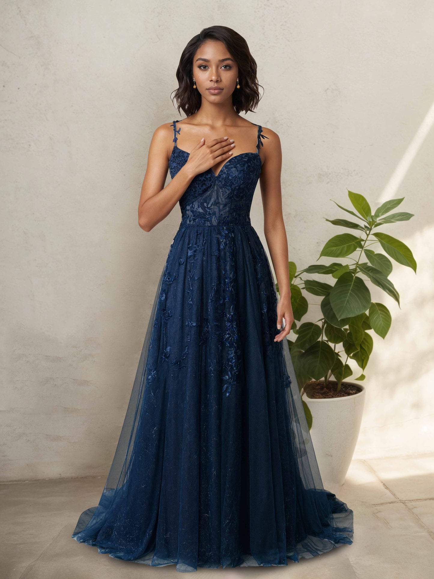 Nalina Stylish Sweetheart A Line Tulle Prom Dresses with Appliqued