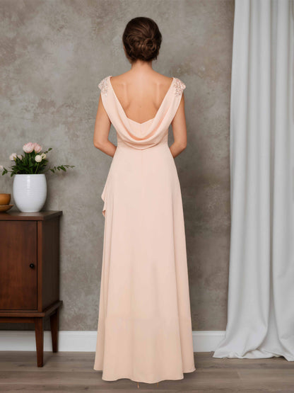 Nariel Sheath Bateau Lace Appliques Floor-Length Stretch Crepe Mother of the Bride Dresses