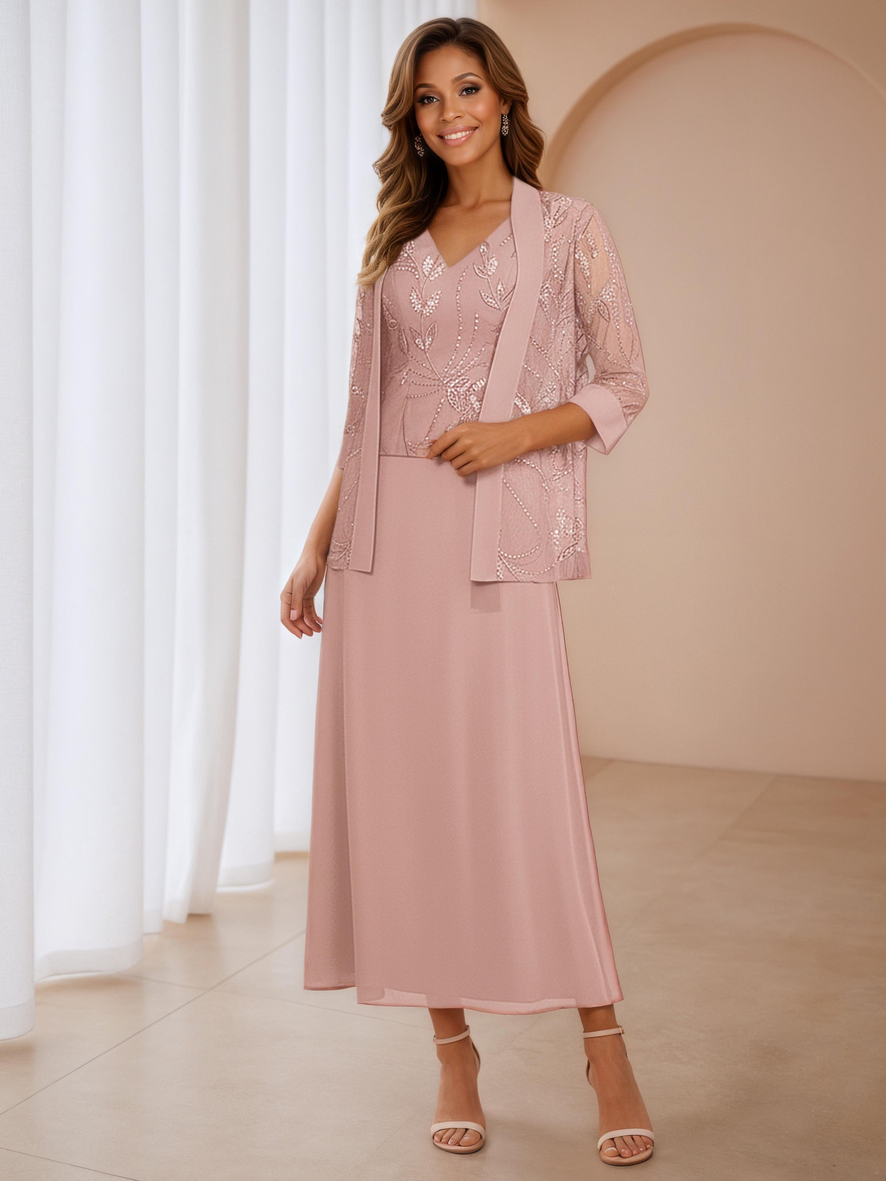 Norah Trendy 3 Pieces Sequins Chiffon Maxi Mother of the Bride Dresses