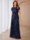 Norisa A-Line Scoop Neck Leaf Sequin Long Mother Of The Bride Dresses