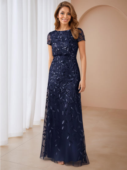 Norisa A-Line Scoop Neck Leaf Sequin Long Mother Of The Bride Dresses