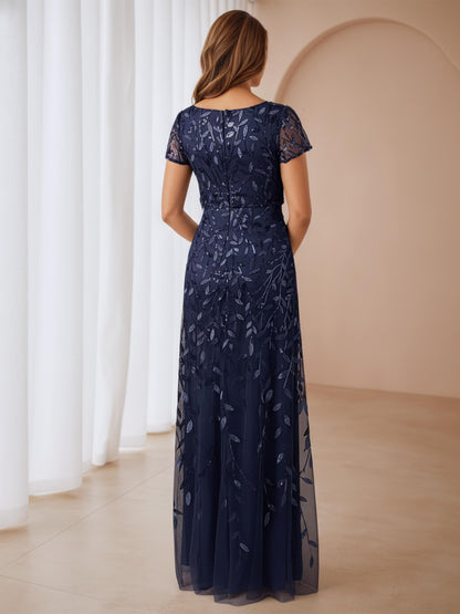 Norisa A-Line Scoop Neck Leaf Sequin Long Mother Of The Bride Dresses