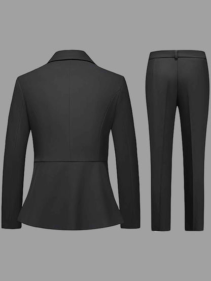 Notch Lapel Women's 2 Pieces Irregular Blazer and Pants Suit Set With Belt