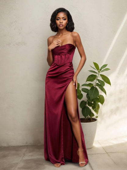 Olira Gorgeous Corset Sweetheart Neckline Satin Gown with Lace Up