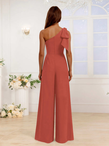 One Shoulder Floor-Length Chiffon Jumpsuits For Bridesmaids
