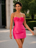 Ovaria Sheath Strapless 3D Floral Mini Homecoming Dress