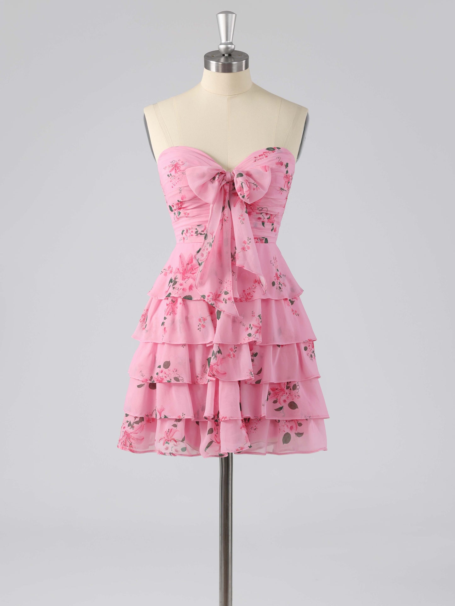 Paisley A-Line Floral Short Homecoming Dresses Strapless with Bow Knot