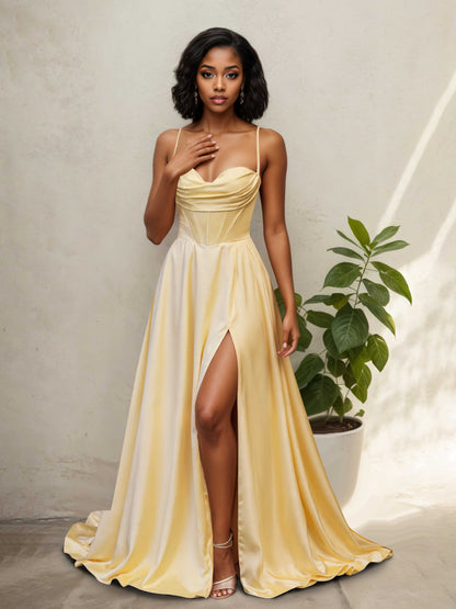 Palora Chic Sweetheart A-line Floor Length Gown with Slit
