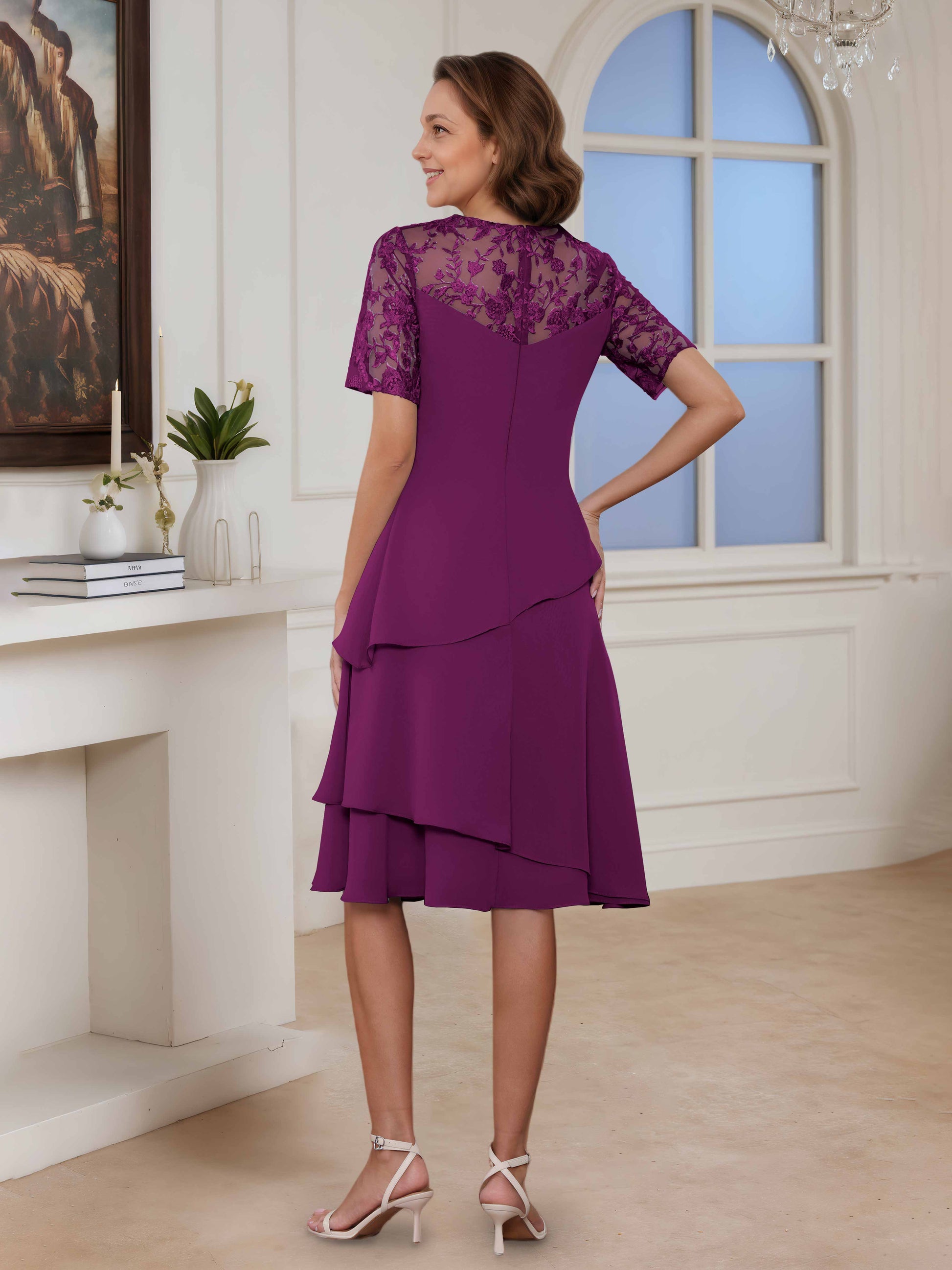 Parisa Elegant A-Line Illusion Lace Chiffon Knee Length Mother of the Cathnina Parisa Elegant A-Line Illusion Lace Chiffon Knee Length Mother of the Cathnina