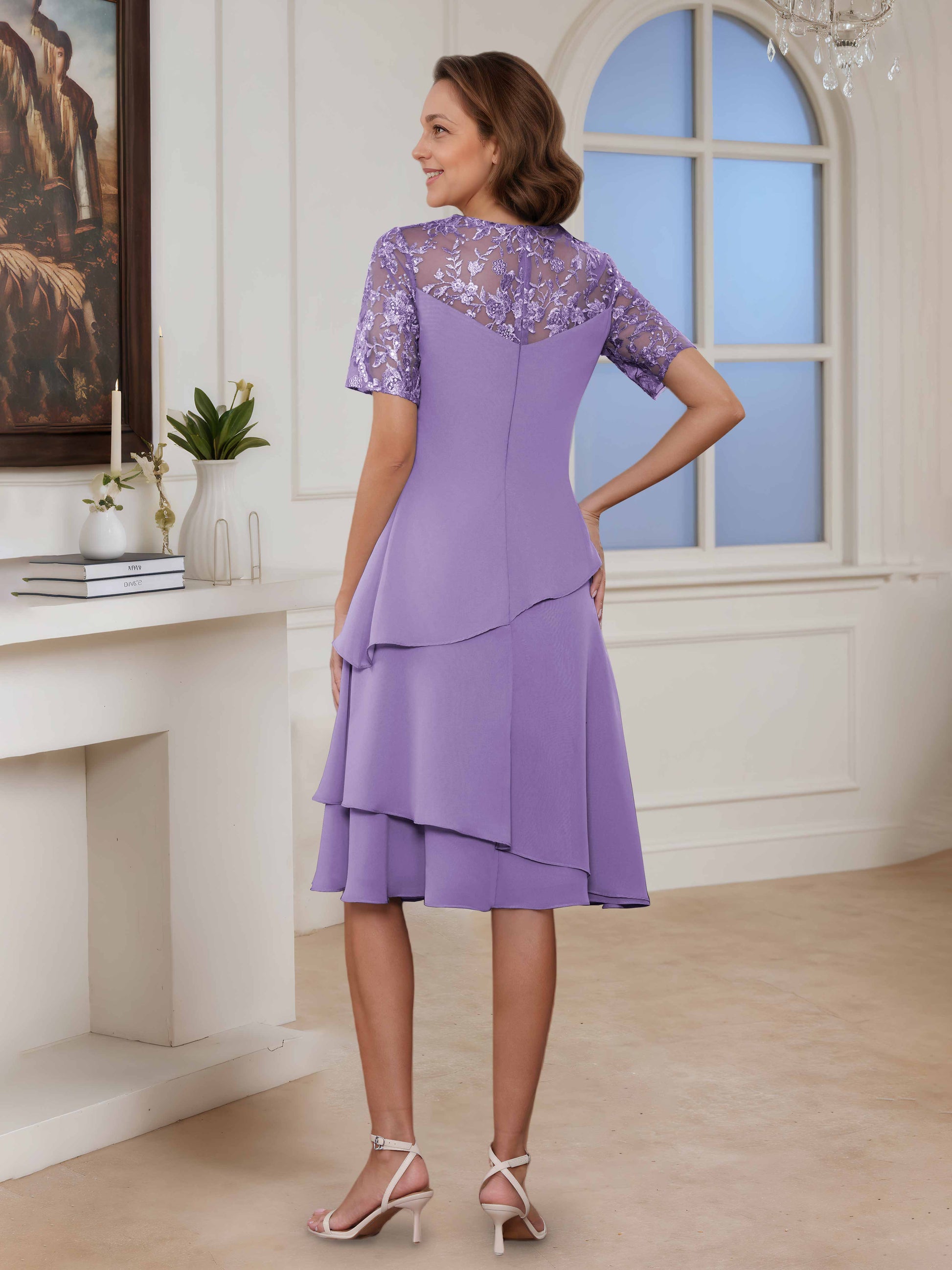 Parisa Elegant A-Line Illusion Lace Chiffon Knee Length Mother of the Cathnina Parisa Elegant A-Line Illusion Lace Chiffon Knee Length Mother of the Cathnina