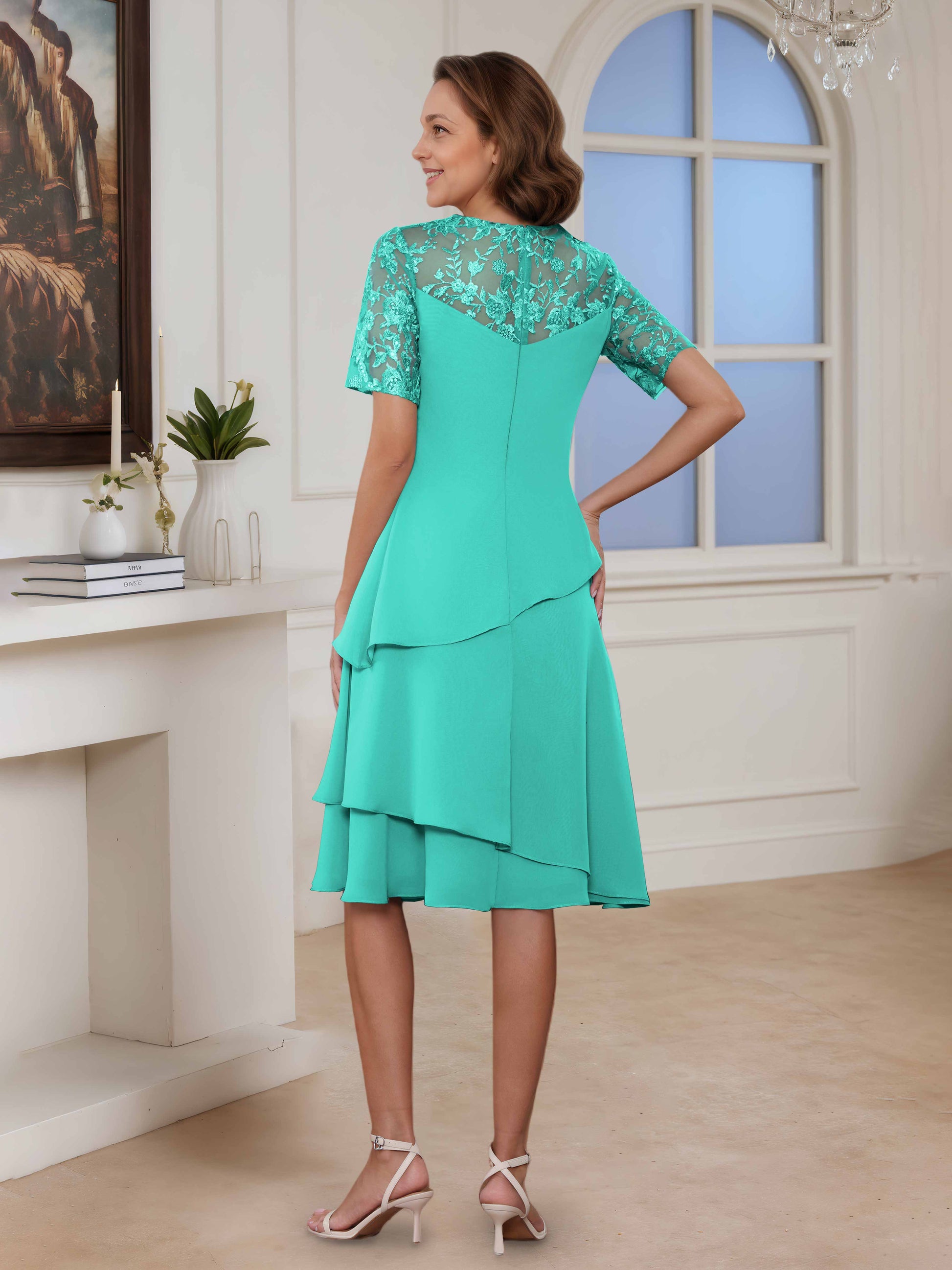 chiffon knee length dress Summer Floral Printe A-Line Chiffon Knee-Length Wedding Guest Dress #DK332 $88
