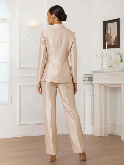 Peak Lapel Double-Breasted Satin Women's 2 Pieces Blazer and Pants Suit Set