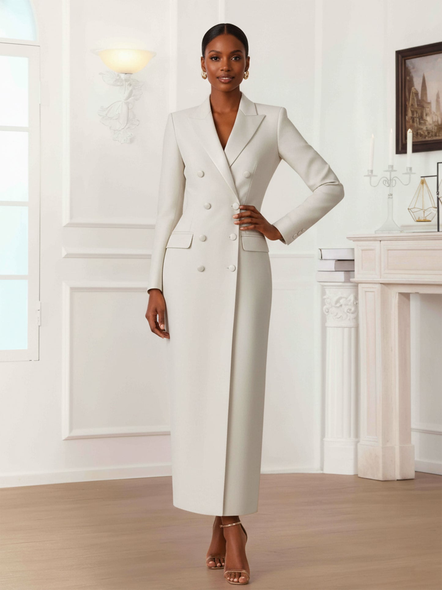 Peak Lapel Double Breasted Women's Sheath Ankle Length Formal Suit