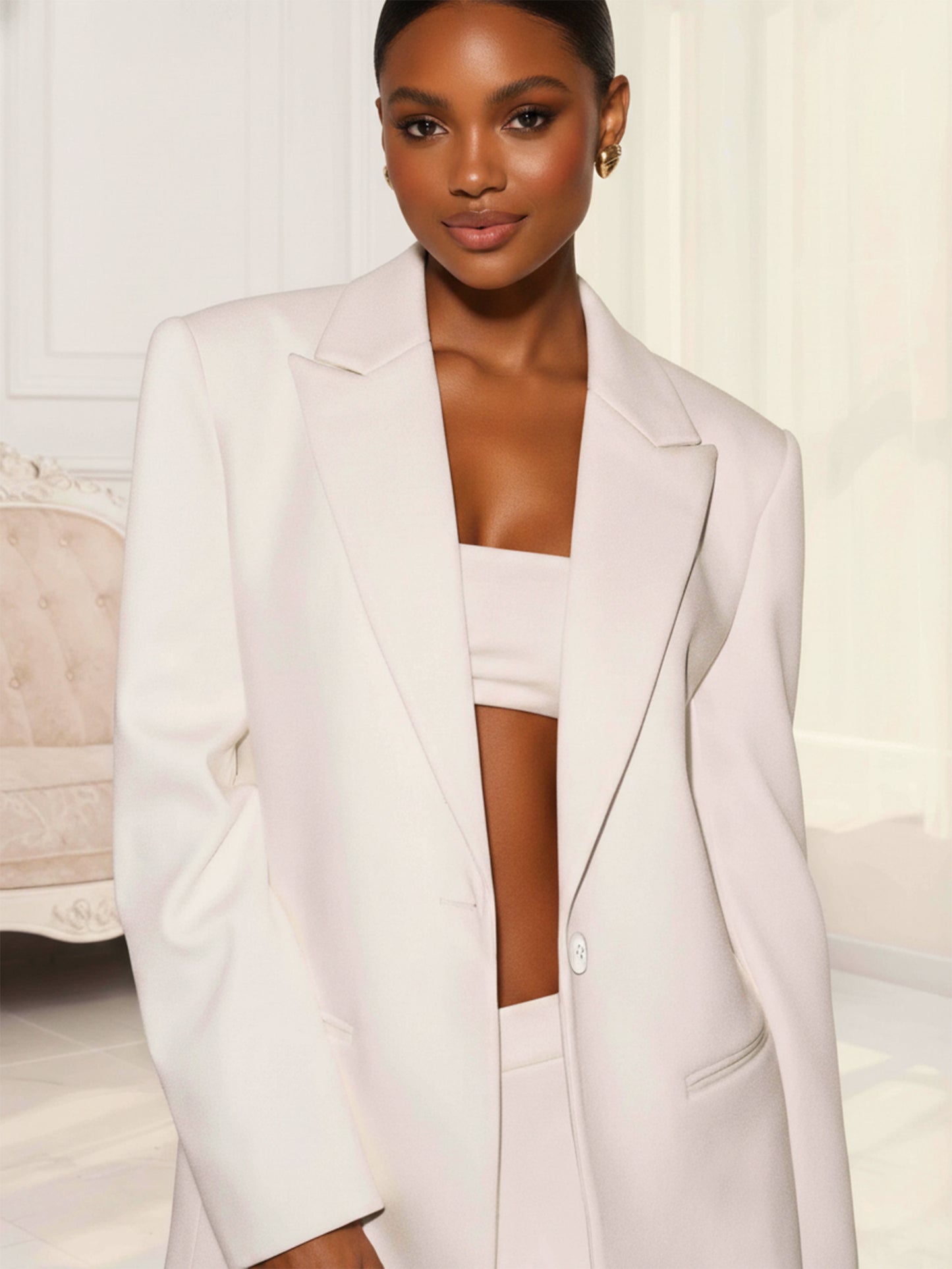 Peak Lapel One Button Women's 2 Pieces Casual Pantsuit Set
