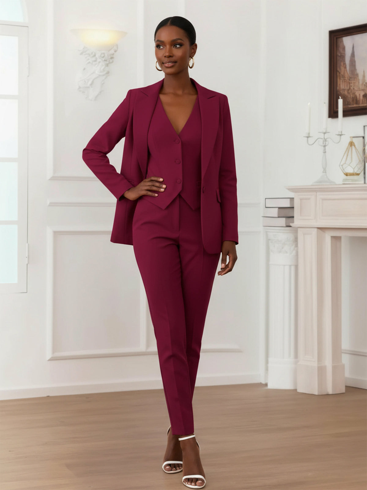 Peak Lapel One Button Women's 3 Pieces Guest & Formal Suit