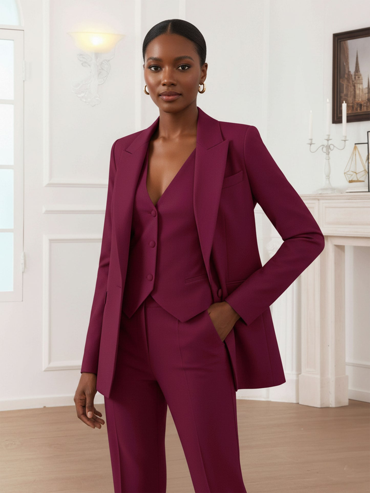 Peak Lapel One Button Women's 3 Pieces Guest & Formal Suit