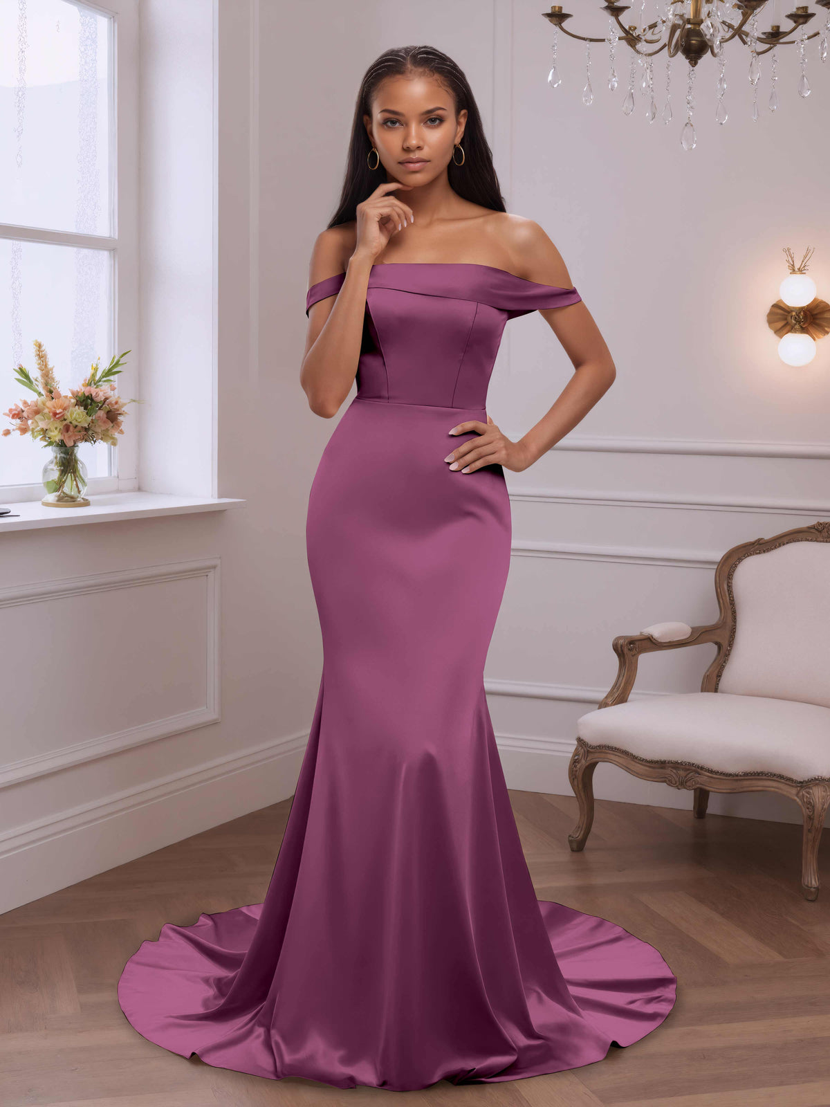 Phyllis Elegant Off The Shoulder Maxi Mermaid Bridesmaid Dresses – Cathnina