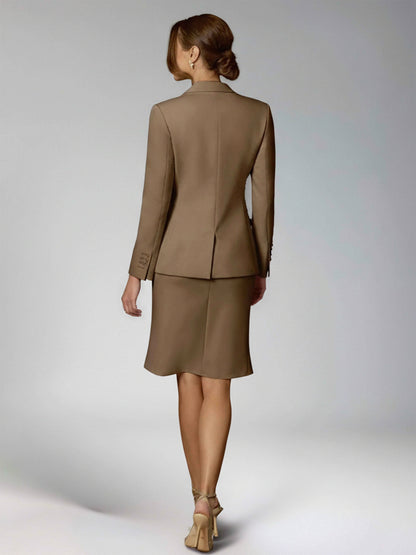 Polished Women's 2 Pieces Blazer and Knee Length Skirts Suit Set