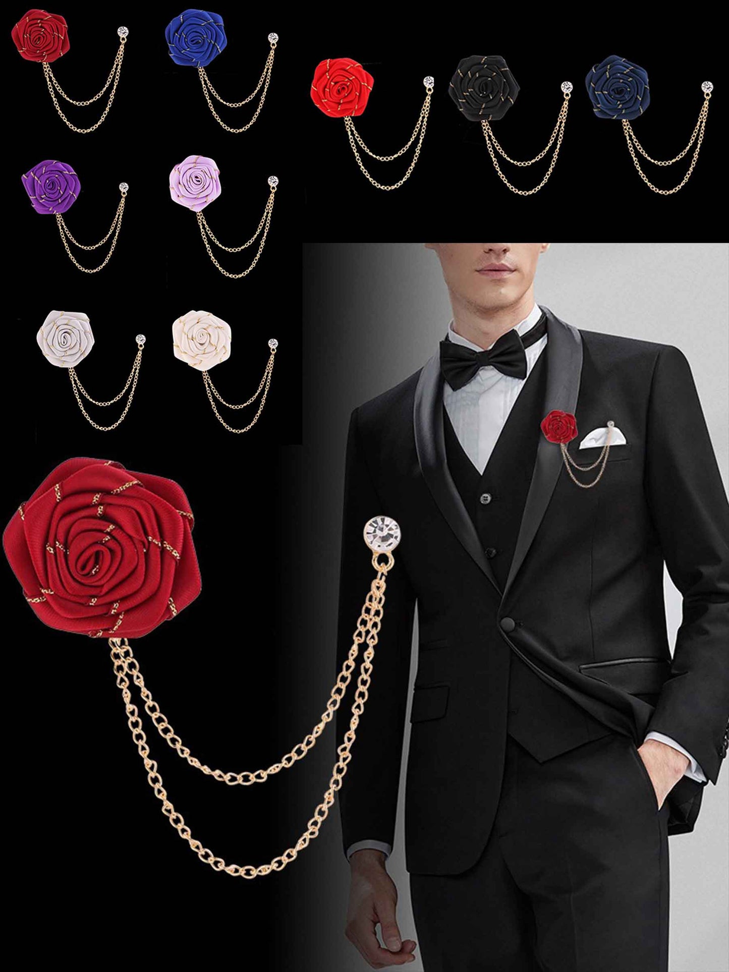 Trendy Rose Flower Lapel Pins for Men's Suit