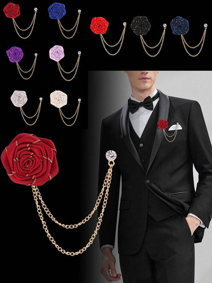 Trendy Rose Flower Lapel Pins for Men's Suit