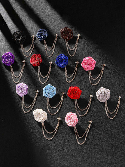 Trendy Rose Flower Lapel Pins for Men's Suit