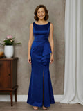Prilana Modern Sheath Scoop Floor-Length Satin Mother of the Bride Dresses With Slit