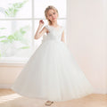 Princess Scoop Bow Back Tulle Applique Long Flower Girl Dresses