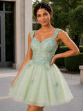 Ralisse A-Line Sweetheart Lace Glitter Tulle Mini Homecoming Dress