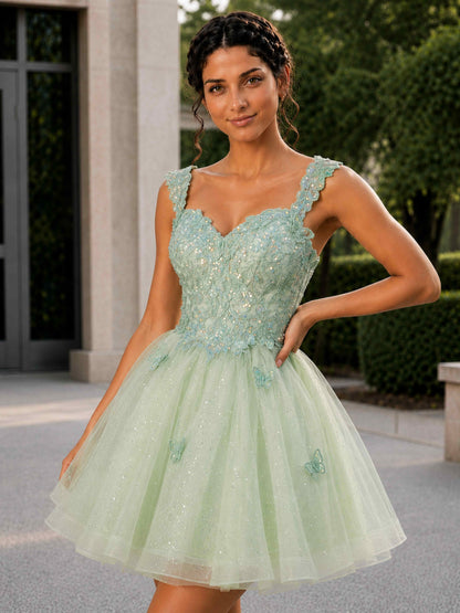 Ralisse A-Line Sweetheart Lace Glitter Tulle Mini Homecoming Dress