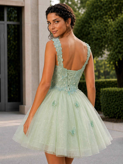 Ralisse A-Line Sweetheart Lace Glitter Tulle Mini Homecoming Dress