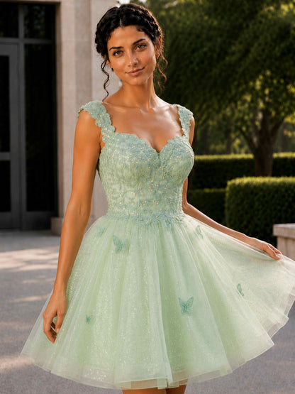 Ralisse A-Line Sweetheart Lace Glitter Tulle Mini Homecoming Dress