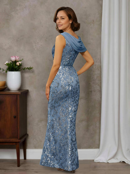 Regalia Classic Sheath Scoop Pleated Floor-Length Satin Mother of the Bride Dresses