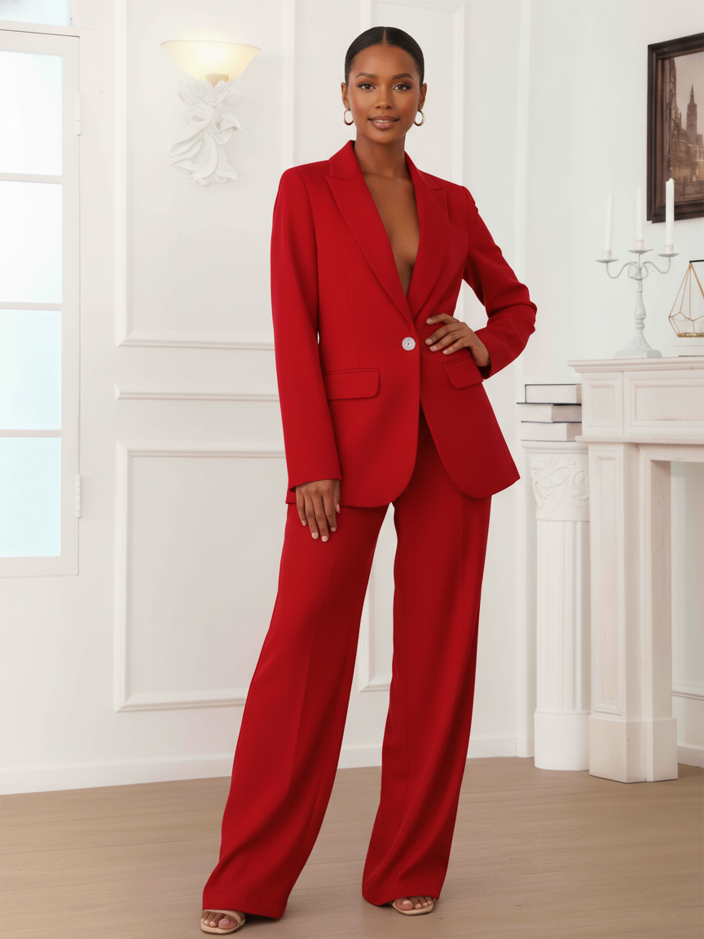 Relaxed One Button Notched Lapel Women's 2 Pieces Regular Fit Suits