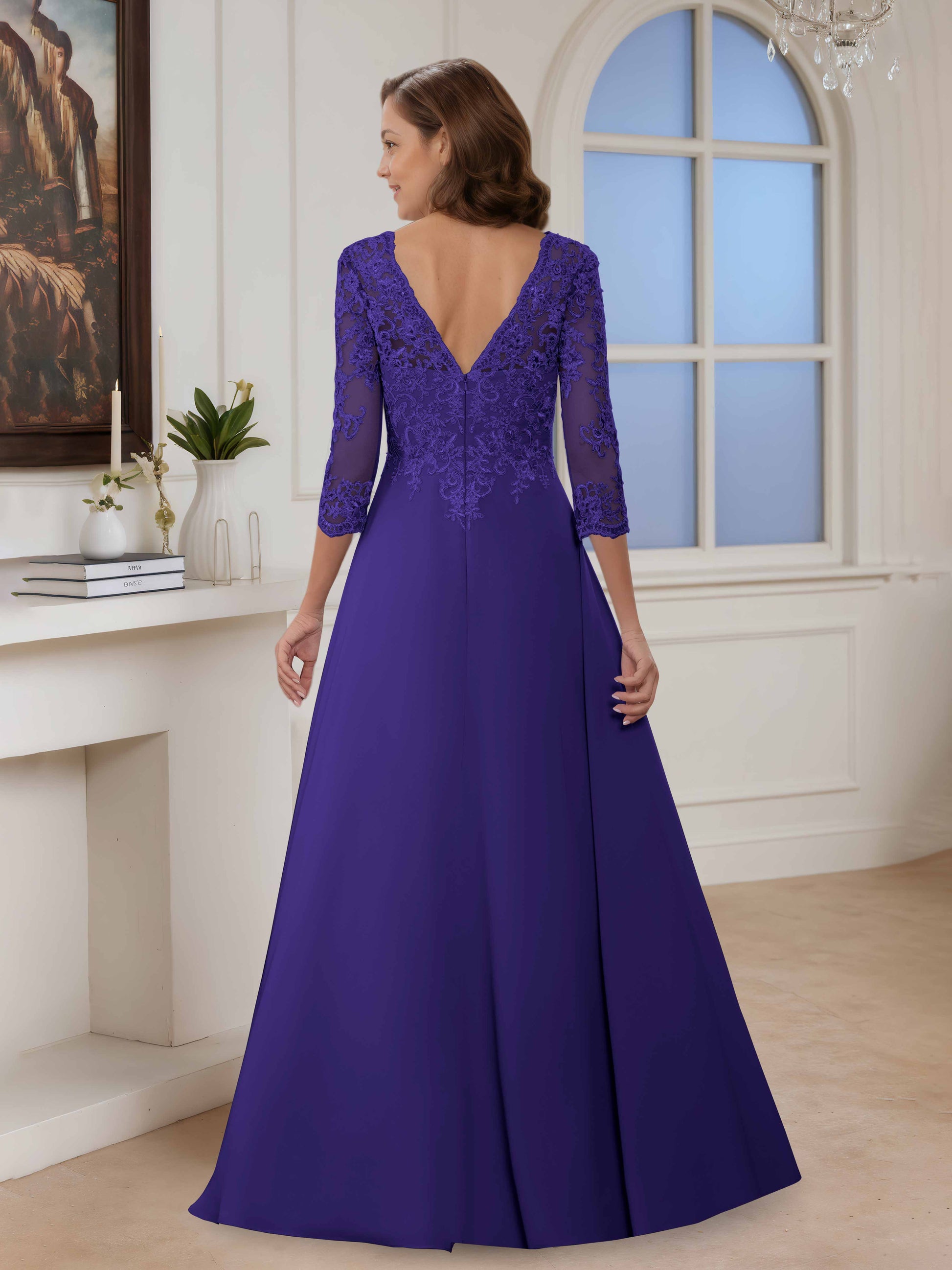 Renora A-Line Illusion Lace Long Mother of The Bride Dresses With 3/4 Cathnina Renora A-Line Illusion Lace Long Mother of The Bride Dresses With 3/4 Cathnina