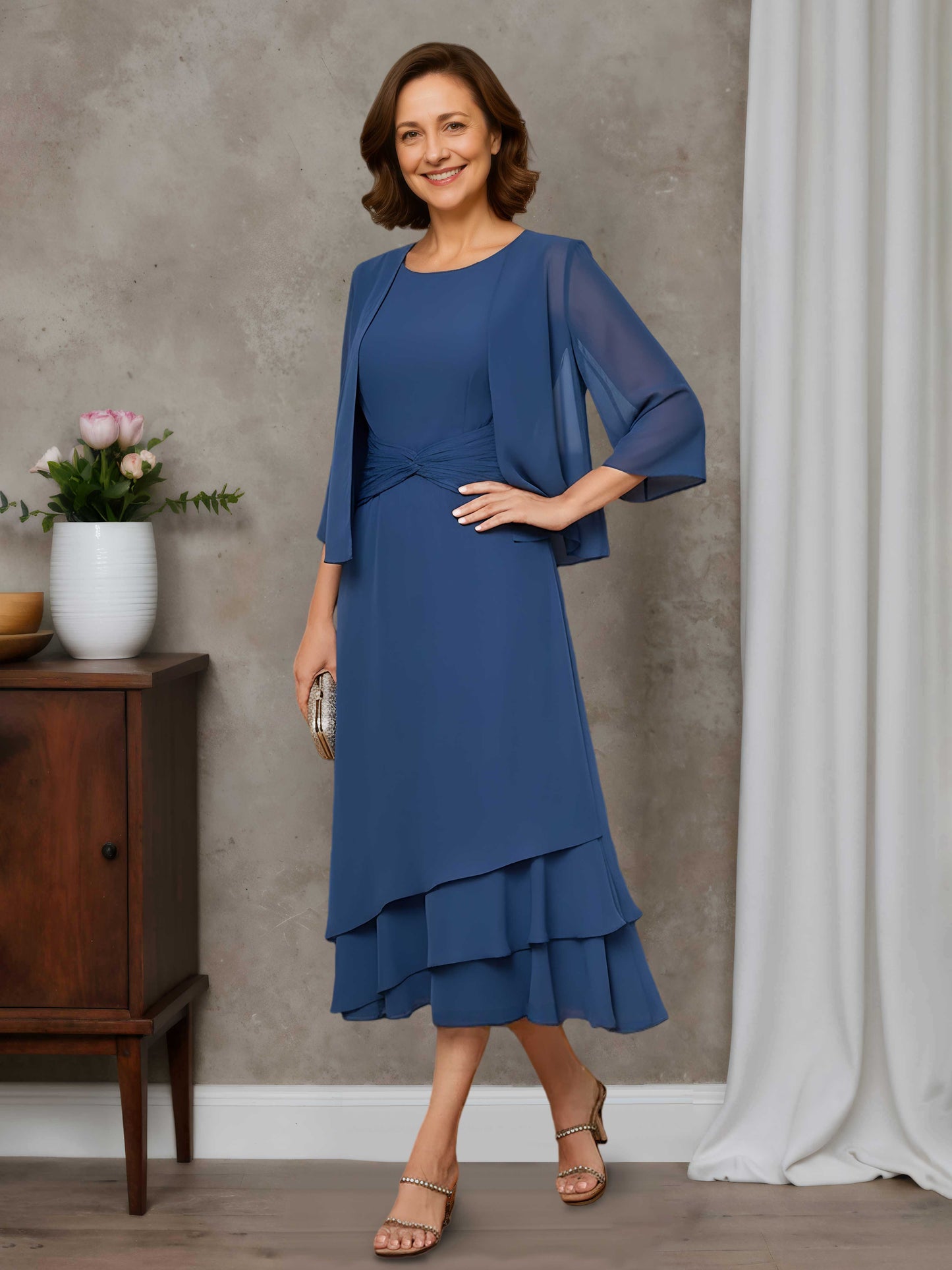 Rosabel Timeless A-line Scoop Pleated Chiffon Mother of the Bride Dresses