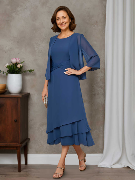 Rosabel Timeless A-line Scoop Pleated Chiffon Mother of the Bride Dresses