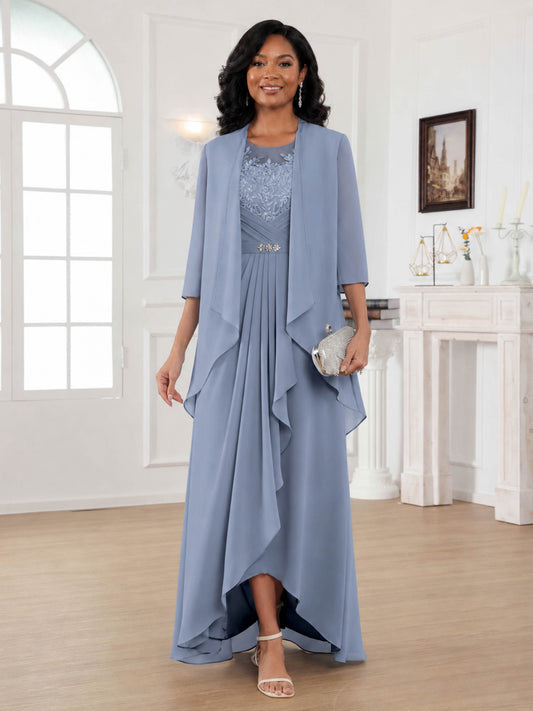 Rosalie Graceful 2 Pieces Appliques Lace Chiffon Mother of the Bride Dresses with Ruffles
