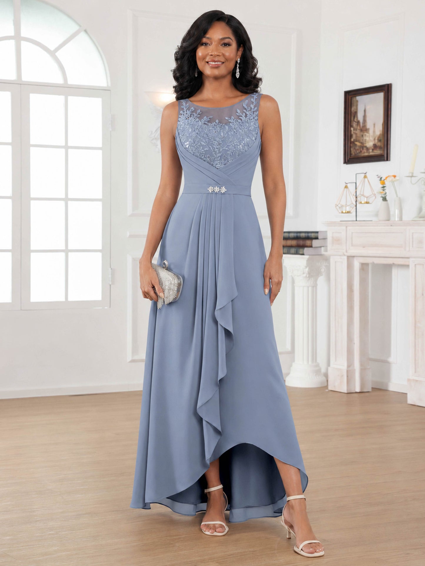 Rosalie Graceful 2 Pieces Appliques Lace Chiffon Mother of the Bride Dresses with Ruffles