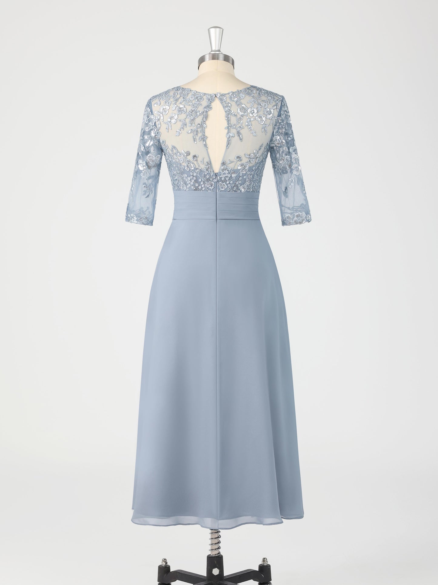 Rosel Graceful Illusion Half Sleeves Lace Chiffon Knee Length Mother of the Bride Dresses
