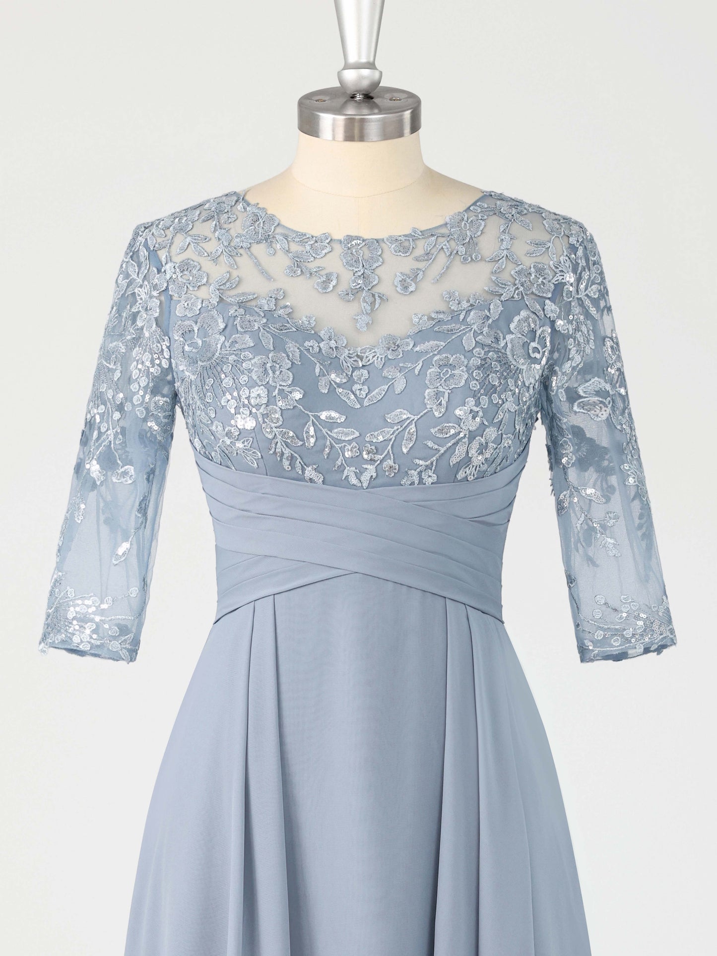 Rosel Graceful Illusion Half Sleeves Lace Chiffon Knee Length Mother of the Bride Dresses
