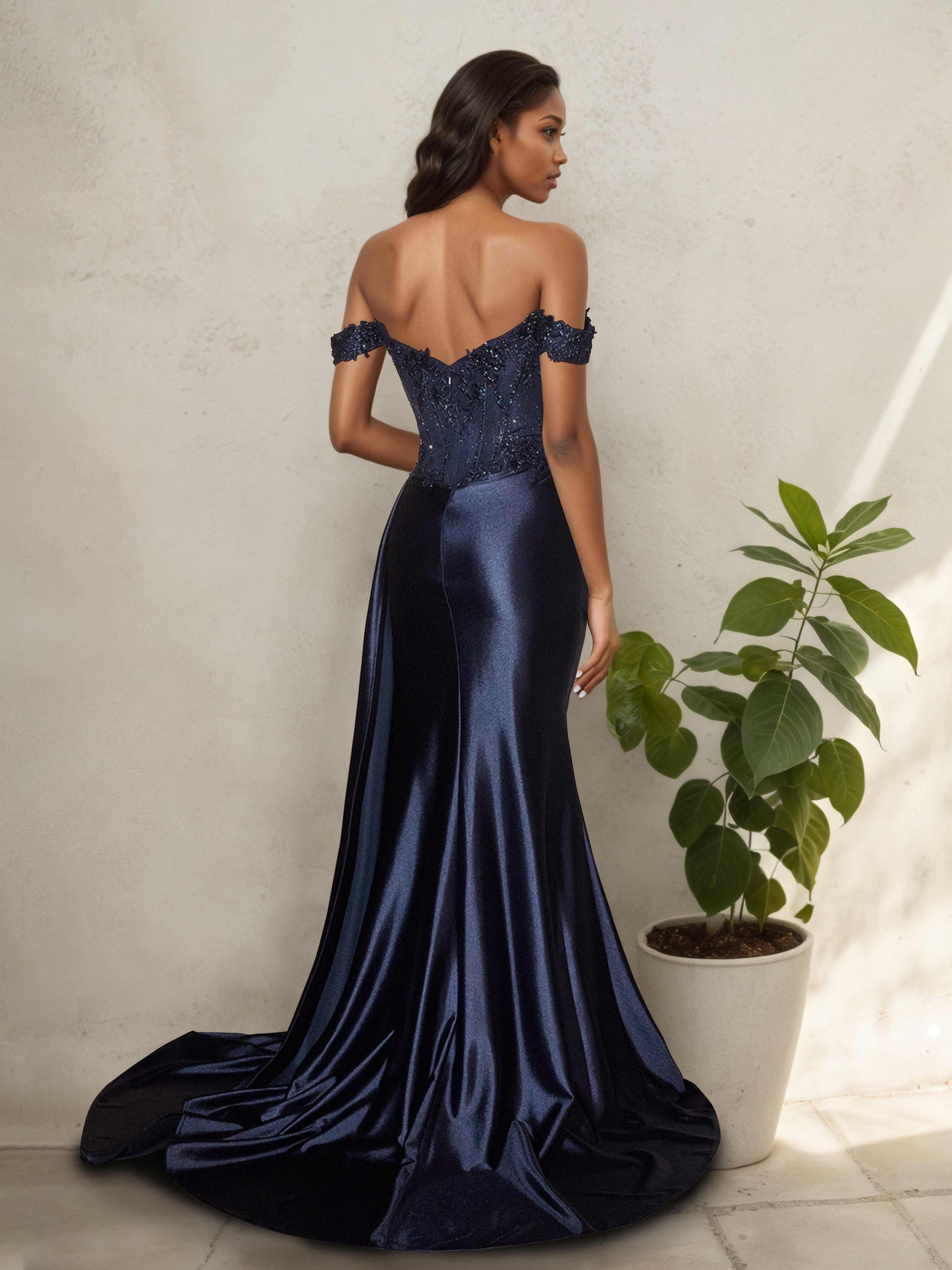 Rosira Sexy Off The Shoulder Sequins Gowns with Sweep Train