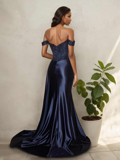 Rosira Sexy Off The Shoulder Sequins Gowns with Sweep Train
