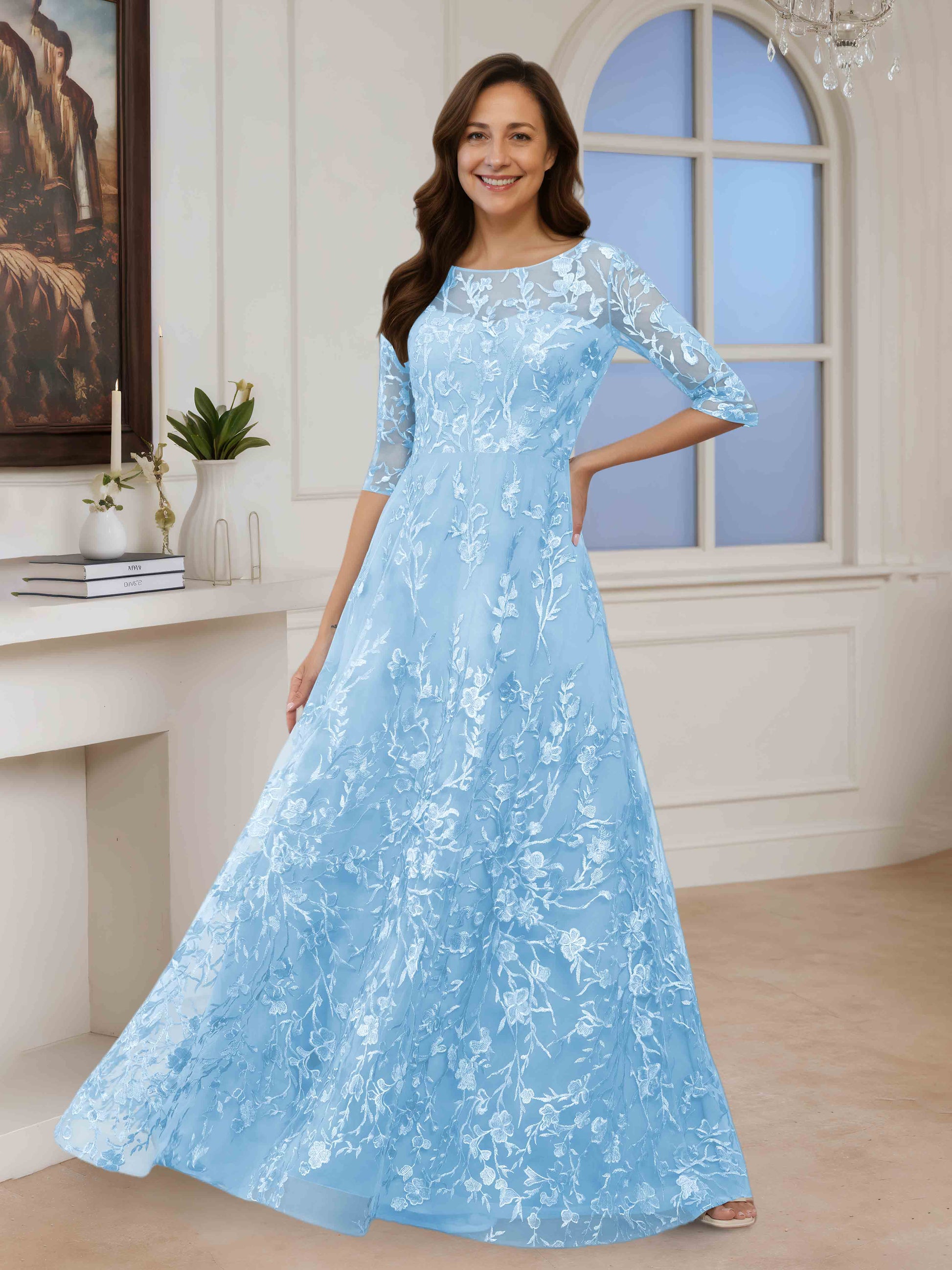 Sariel Delicate A-Line Illusion Lace Appliques Mother of The Bride Dre Cathnina Sariel Delicate A-Line Illusion Lace Appliques Mother of The Bride Dre Cathnina