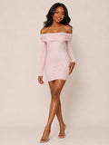 Scarlett Off-the-Shoulder Glitter Homecoming Dress Long Sleeves