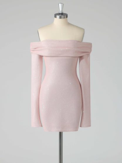 Scarlett Off-the-Shoulder Glitter Homecoming Dress Long Sleeves