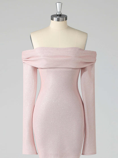 Scarlett Off-the-Shoulder Glitter Homecoming Dress Long Sleeves
