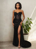 Selina Sexy Spaghetti Straps Sheer Top Fitted Gowns with Beaded