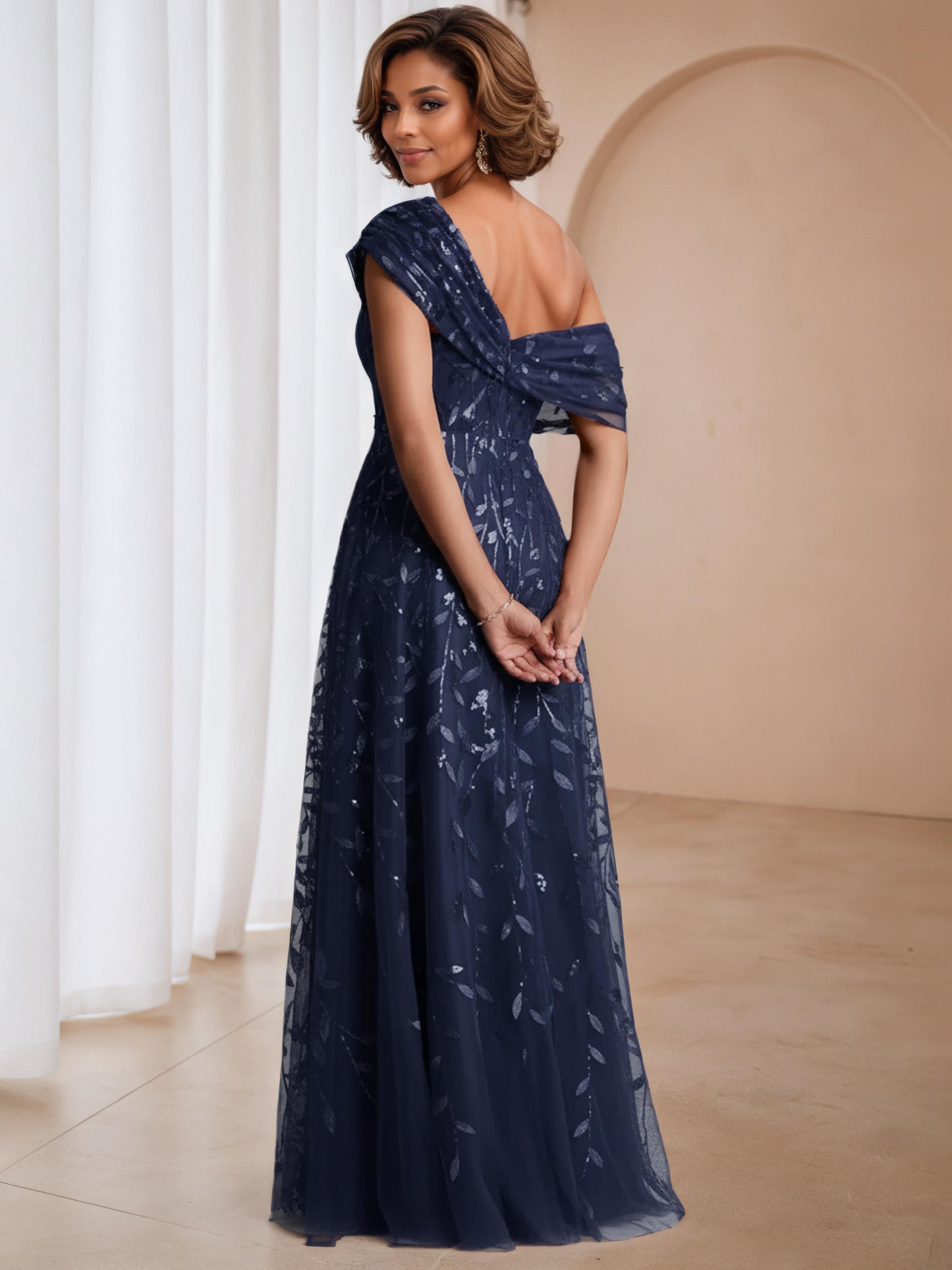 Virela A-Line/Princess One Shoulder Sequins Pleated Mother of the Bride Dresses