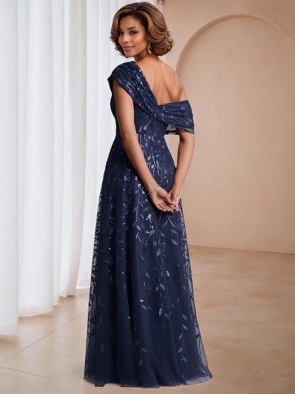 Virela A-Line/Princess One Shoulder Sequins Pleated Mother of the Bride Dresses
